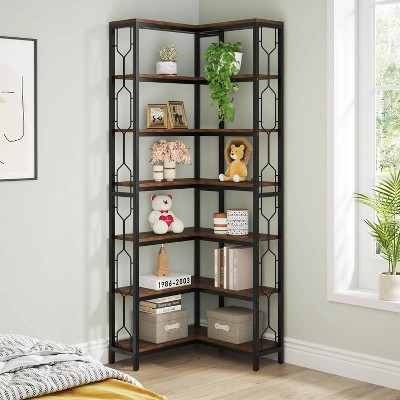 Hommoo 7-Tier Industrial Corner Bookshelf Rustic Brown