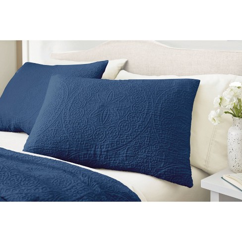 THRESHOLD Blue Linen Blend Chambray Tufted Pillow Sham ~ Euro ~ 26×26 