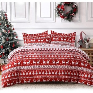 Christmas Duvet Cover Set, 3 Piece Cute Reversible Bedding with 2 Pillow Sham, Soft Quilt Comforter Cover for Bedroom Guest Room Decor - 1 of 4