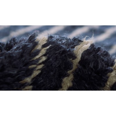 Hand-Knotted Navy Wool Rectangular Area Rug with Tassel Fringe