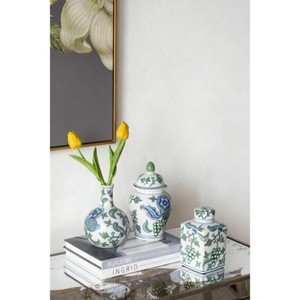 ORRD Set of 3 Blue and White Porcelain Ginger Jars, Chinese Ceramic Vase Set for Home Decor, Mantel & Table Centerpiece - 1 of 4