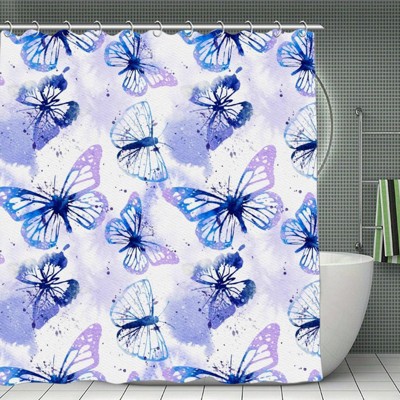 Butterfly Pattern Waterproof Shower Curtain, Polyester Bath Curtain with Privacy, Durable & Machine Washable 70.8x70.8 Inch