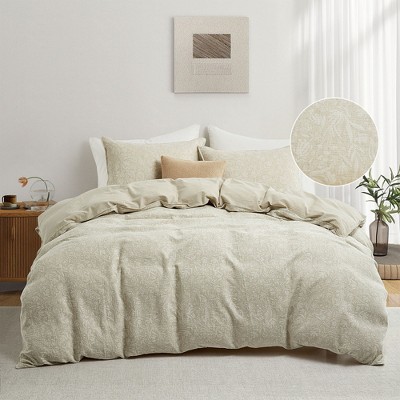 Peace Nest Floral Jacquard Cotton Linen Blend Duvet Cover Set, 3 Piece Bedding Set with Pillow Shams