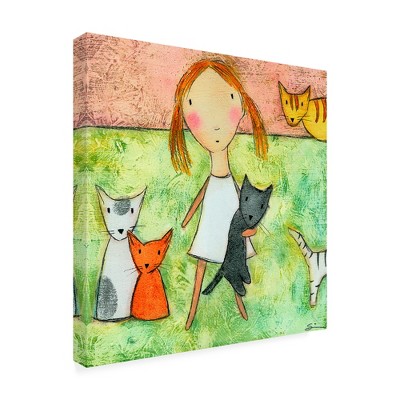 Trademark Fine Art -Carla Sonheim 'Girl with Cats' Canvas Art