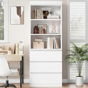 Wooden Deep Bookcase with Drawers, 70.27 in Tall Bookshelf Farmhouse Bookcases Storage Cabinet Organizer for Home Office - 1 of 4