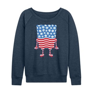 Women's - SpongeBob SquarePants - Silhouette Stars Stripes Lightweight French Terry Wide Neck Long Sleeve Graphic Shirt - 1 of 4