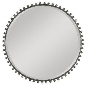 Uttermost Round Vanity Accent Wall Mirror Industrial Beveled Distressed Black Gray Glaze Iron Frame 32" Wide for Bathroom Bedroom - 1 of 1