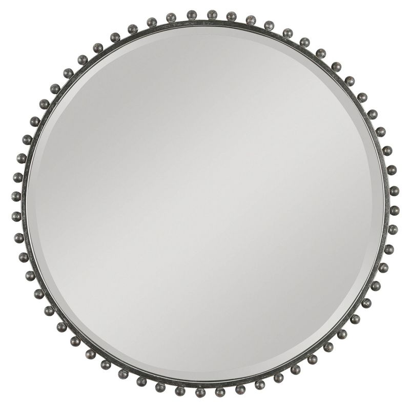 Uttermost Round Vanity Accent Wall Mirror Industrial Beveled Distressed Black Gray Glaze Iron Frame 32" Wide for Bathroom Bedroom, 1 of 2
