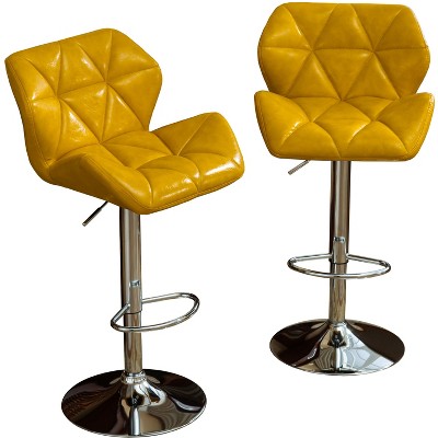 OUTSUPPLY Tufted Swivel Bar Stools Set of 2, Adjustable Height Hydraulic, Diamond Tufted with Foot Rest