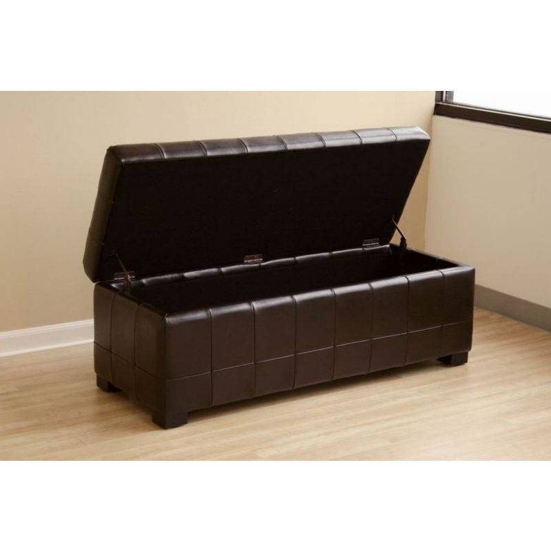 Full Leather Storage Bench Ottoman with Dimples Dark Brown - Baxton Studio, 4 of 6