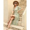 Women's Dress Floral V Neck Boho Short Sleeve Summer Casual Long Wrap Dress Tunic Midi Dress with Slit - 4 of 4