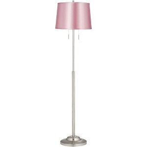 360 Lighting Abba 65"H Brushed Steel w/ Pale Pink Shade Twin Pull Chain Floor Lamp - 1 of 4