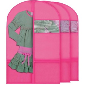 Plixio Garment Bags for Kids Dance Costumes w/ Transparent Window and Zippered Mesh Pockets for Shoes and Accessory Storage (3 Pack, Pink: 36" x 23") - 1 of 4