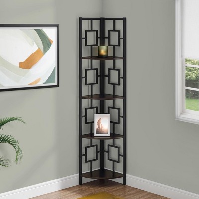 INFURNIC Decorative Bookshelf Corner Etagere Bookcase Metal Frame 4 Tier Shelves Space Saving for Office Bedroom, Black, 17.5"*12.25"*61.5"