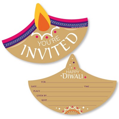 Big Dot of Happiness Happy Diwali - Shaped Fill-In Invitations - Festival of Lights Party Invitation Cards with Envelopes - Set of 12