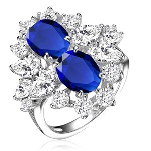 Guili Sterling Silver Rhodium-Plated Sapphire Oval, Clear Pear & Round CZ Cocktail Ring in Sizes 5, 6, 7, 8, 9, Elegant & Dazzling Statement Jewelry - 1 of 2