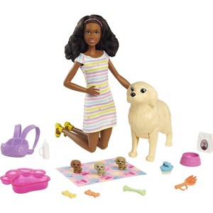 Barbie Pets Doll & Newborn Pups Playset with Mom Dog, 3 Color-Change Puppies & Accessories, Brunette - 1 of 4
