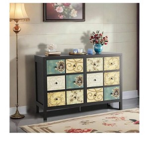 Black Home Floral Painted 6 Drawers Dresser For Bedroom  Wood Rustic Chest Of Drawers With Metal Handle  Retro Floral Pattern Drawer  Farmhouse Dres - 1 of 4