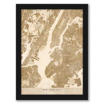 Americanflat Architecture Vintage Map Of New York City In Vintage Sepia By Blursbyai Black Frame Wall Art