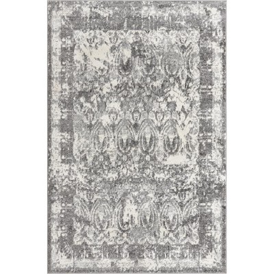 Elegant Gray & Ivory Abstract Indoor Rug 5' x 8'