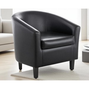 Accent Chairs Faux Leather Barrel Chairs Club Armchairs with Soft Seat for Living Room Bedroom Reading Waiting Room - 1 of 2