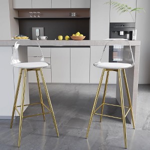QingMoon Clear Bar Stools Set of 2, Modern Counter Height Chairs with Clear Acrylic Back and PU Cushion for Kitchen Island, Terrace and Pub - 1 of 4