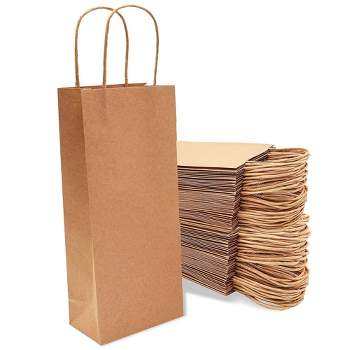 Bright Creations 50-Pack Wine Gift Bag Brown Kraft Paper Wine Bags for Gifting Bottle of Wine Sturdy Carrier Holder Handle For Wedding Birthday Party