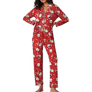 Ekouaer Pajamas Women's Long Sleeve Sleepwear Soft Button Down Loungewear Pjs Lounge Set Nightwear - 1 of 4