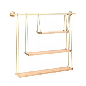 Luna 6 in. x 37 in. 31.5 in. Gold and Natural Wood Decorative Shelves - 1 of 4