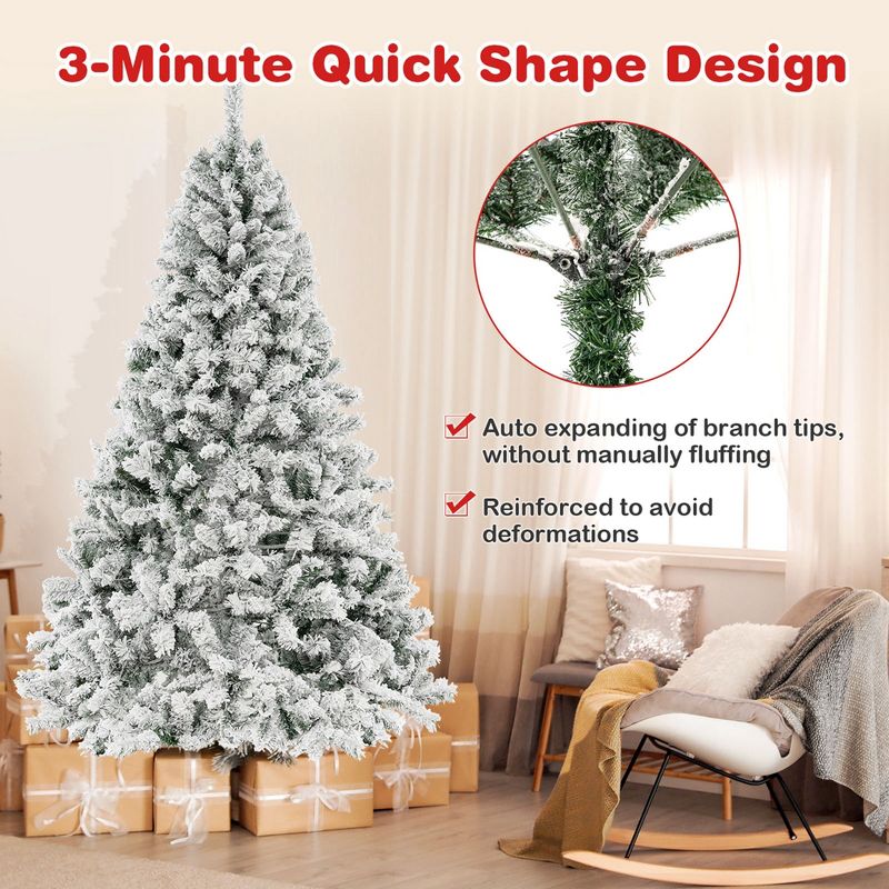 Costway 6 FT/7FT/8FT Pre-Lit Christmas Tree 3-Minute Quick Shape Flocked Decor with 300/450/600 LED Lights, 5 of 17