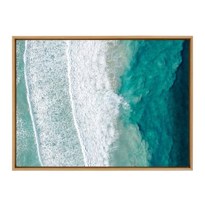 Sylvie Ocean Waves Natural Framed Canvas Wall Art 28" x 38"