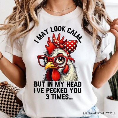Pecking Chicken T-Shirt, Red Glasses and Bow White Tee for Sassy Women| OrnamentallyYou