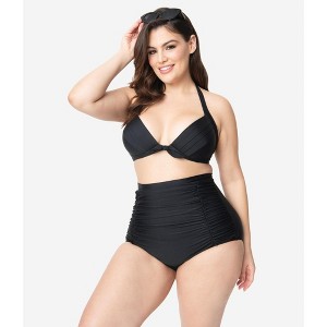 Unique Vintage Women's Plus Monroe High Waist Bikini Bottom Black 2X - 1 of 4