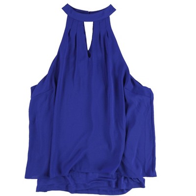 bar III Womens Keyhole Cold Shoulder Blouse, Blue, X-Large