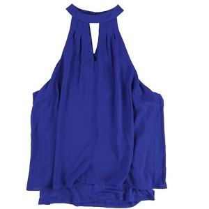 bar III Womens Keyhole Cold Shoulder Blouse, Blue, X-Large - 1 of 2