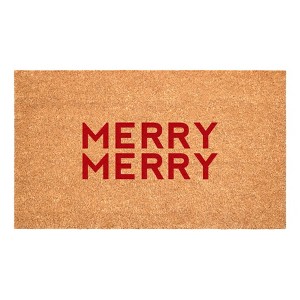HomeRoots 24" X 36" Brown And Red Christmas Outdoor Coir Door Mat - 1 of 4
