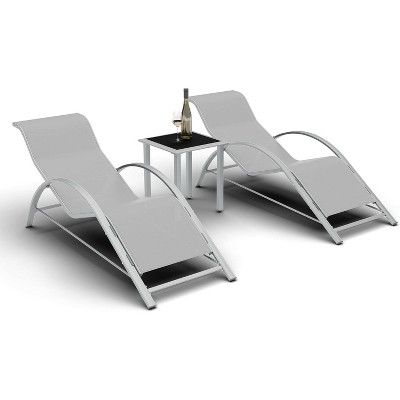 WhizMaz Outdoor Chaise Lounge Set of 3 - Pool & Beach Recliner Chairs with Side Table for Deck, Balcony, Lawn, Patio