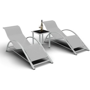 WhizMaz Outdoor Chaise Lounge Set of 3 - Pool & Beach Recliner Chairs with Side Table for Deck, Balcony, Lawn, Patio - 1 of 4