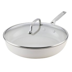 KitchenAid 12.25" Hard-Anodized Ceramic Induction Skillet with Lid Porcelain White - 1 of 4