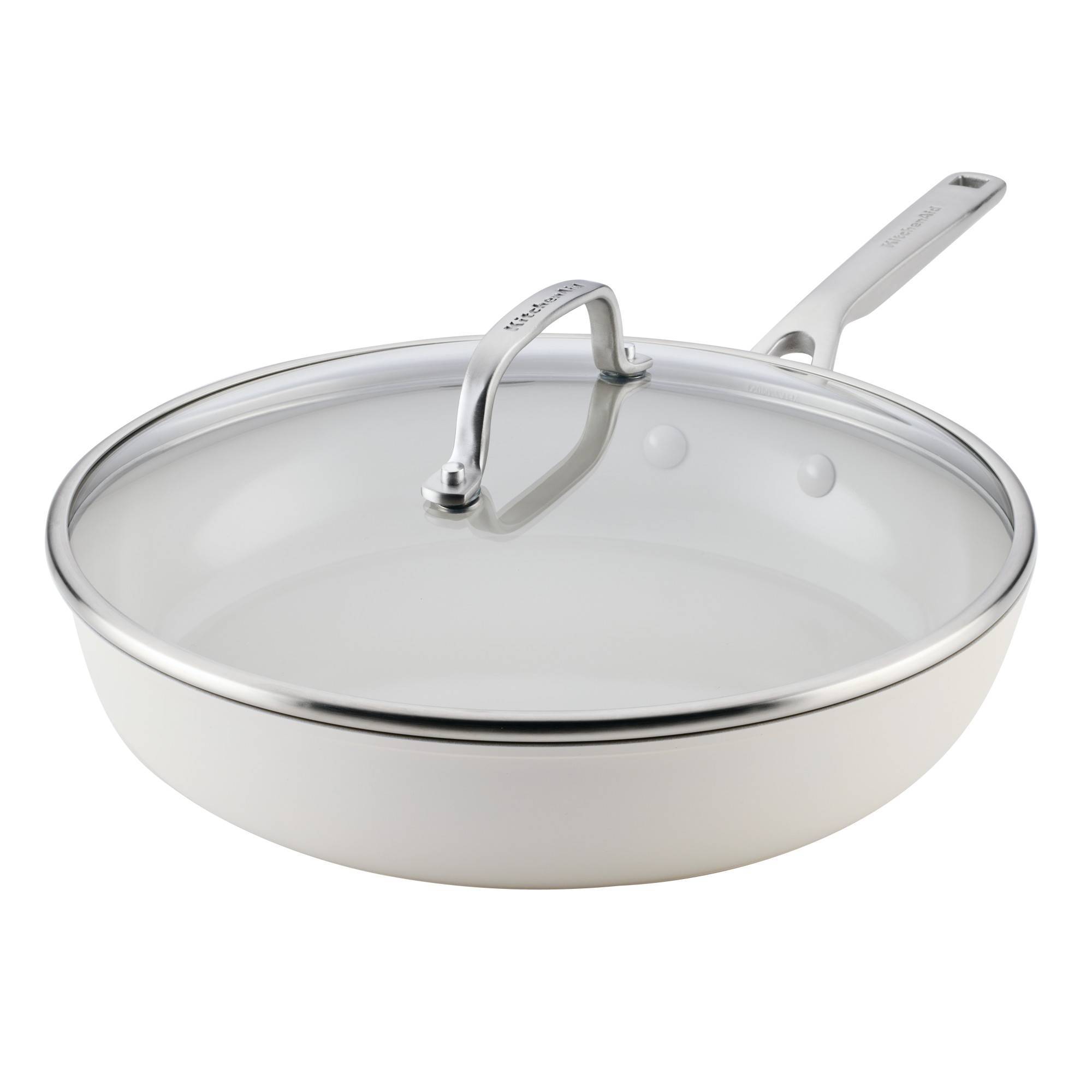 KitchenAid 12.25" Hard-Anodized Ceramic Induction Skillet with Lid Porcelain White