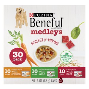 Purina Beneful Medleys Romana, Mediterranean & Tuscan Style with Chicken, Lamb and Beef Flavors Wet Dog Food - 3oz/30ct Variety Pack - 1 of 4