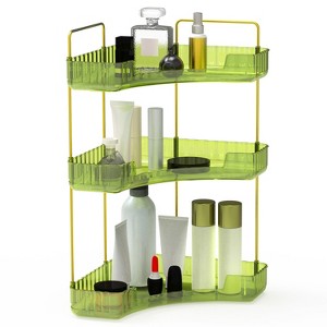 NewHome "3-Tier Corner Bathroom & Vanity Organizer Shelf for Makeup, Perfume, Cosmetics, Clear Tray Rack" Green - 1 of 4