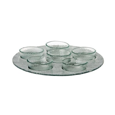 Classic Touch Glass Round Tray With 6 Bowls- Silver