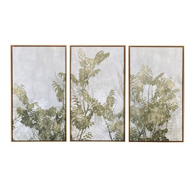Gallery 57 48"x30" Greige Botanical Triptych Floating Wall Canvas: Modern MDF and Metal Framed Nature Art