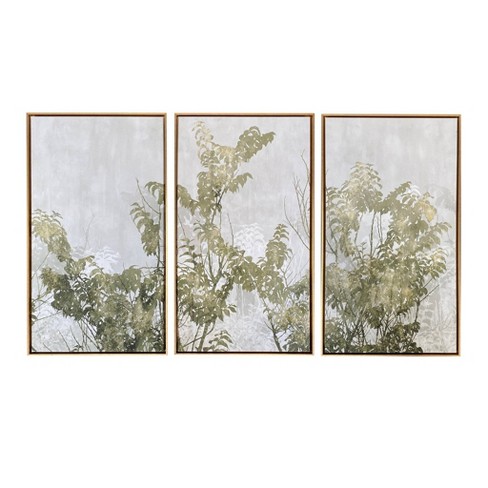 Gallery 57 48"x30" Greige Botanical Triptych Floating Wall Canvas: Modern MDF and Metal Framed Nature Art - image 1 of 4