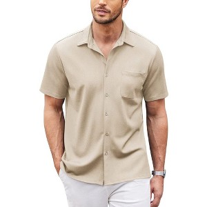 COOFANDY Men's Casual Button Down Shirts Short Sleeve Regular Fit Untucked Dress Shirts Knit Textured - 1 of 4