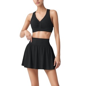 Anna-Kaci Women's Pleated Athletic Skirt and Ruched Sports Bra Set with Wide Waistband and Stretch Fit - 1 of 4