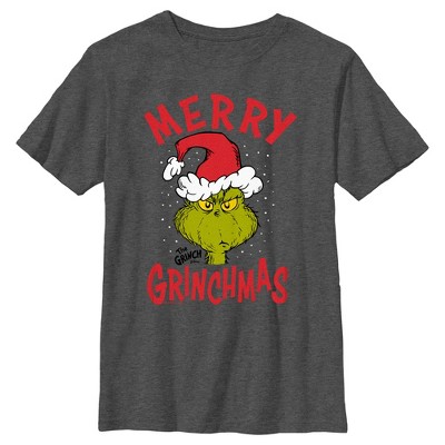 Boy's Dr. Seuss Merry Grinchmas T-shirt - Charcoal Heather - Large : Target