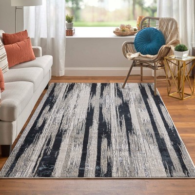 Micah Gray and Black Geometric Cotton Silk Area Rug