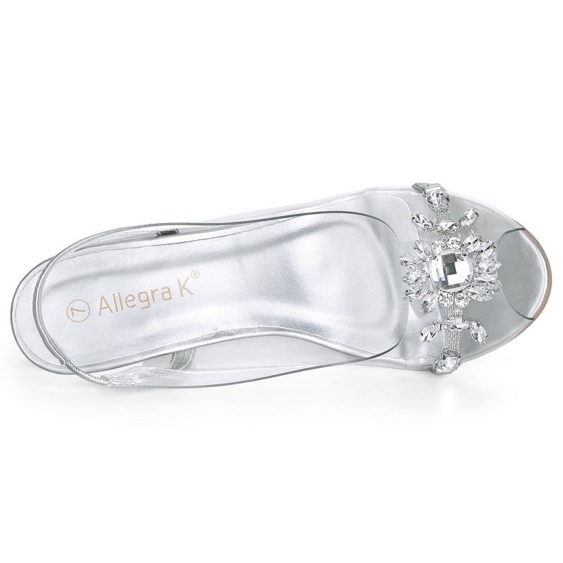 Allegra K Women's Clear Slingback Flower Rhinestone Peep Toe Heels Sandals, 4 of 8